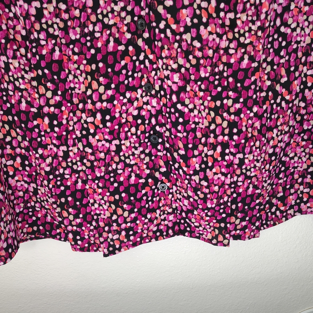 Dana Buchman Black Pink Polka Dot Button Front Career Blouse Women's Sz M Oversz - Picture 6 of 14